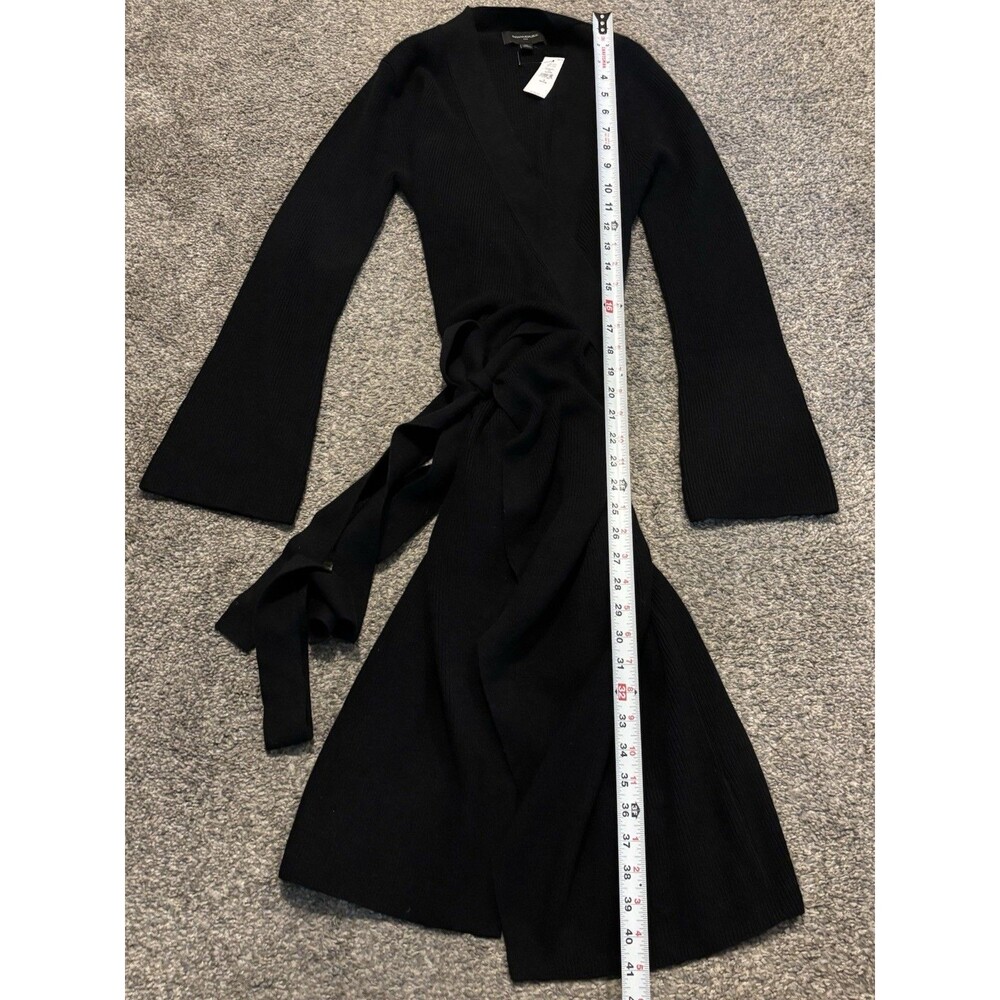 Banana Republic Sweater Dress Size Small Petite Black Ribbed Wrap Knee Length - Picture 5 of 9